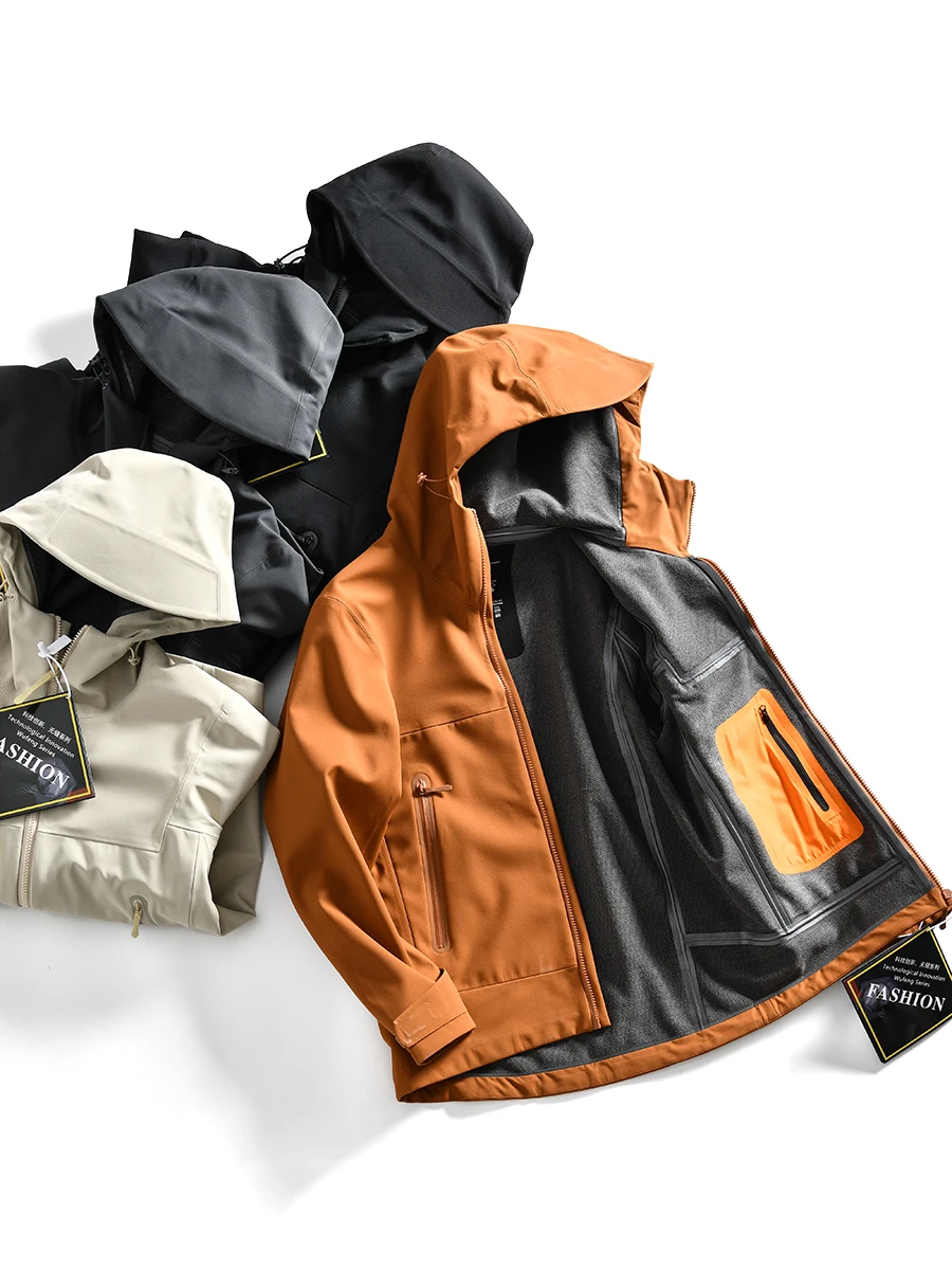

Hardcore Men's Outdoor Softshell Jacket Waterproof Windproof Spring Autumn Hooded Fashion Urban Style Fleece Lined Zipper Clo...