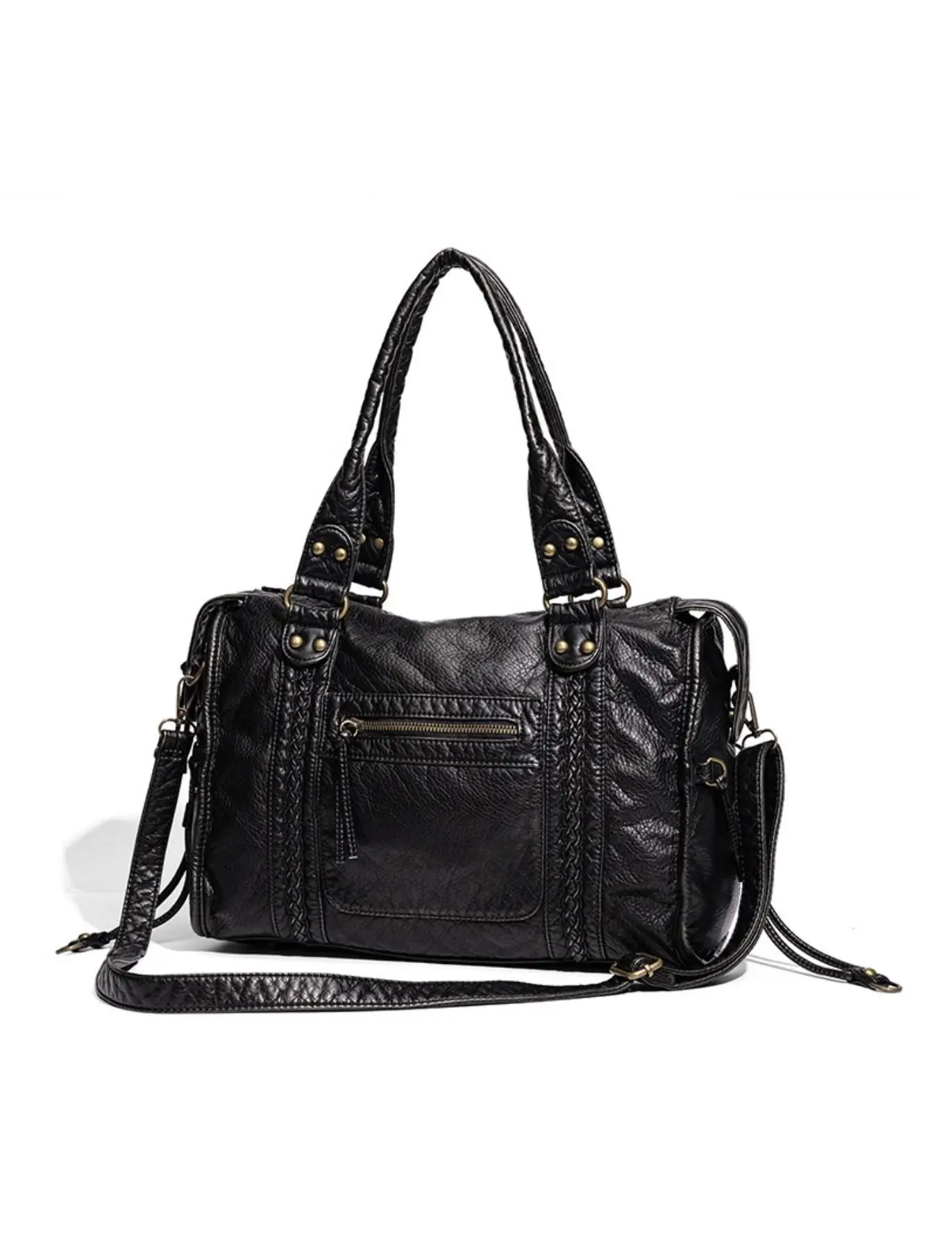 Large Capacity Motorcycle Bag French Retro Shoulder Crossbody Bag Underarm Tote Washed Handbag