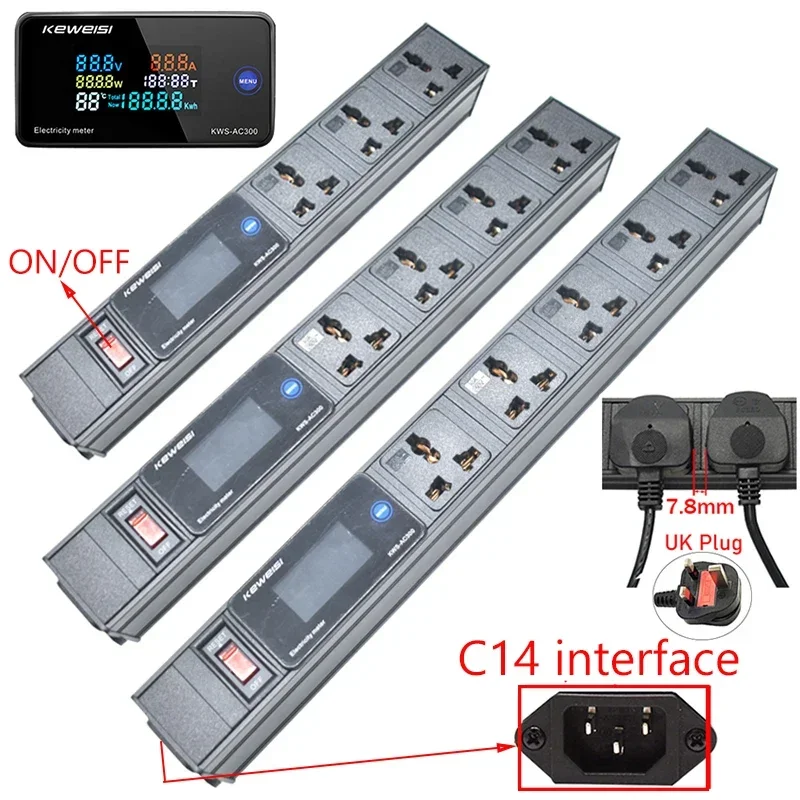 

Power Strip with Digital Voltmeter Ammeter Wattmeter 2/3/4/5/6/7/8 Ways Universal Extension Socket Switch C14 interface