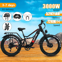 The new 3000W motor EU straight hair 52V 21AH Super Endurance electric bike, all-terrain up to 60 km/h full suspension