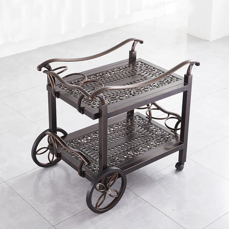 Outdoor wine cart Cast aluminum trolley Metal tea and beverage food delivery cart Hotel restaurant Club service cart Courtyard
