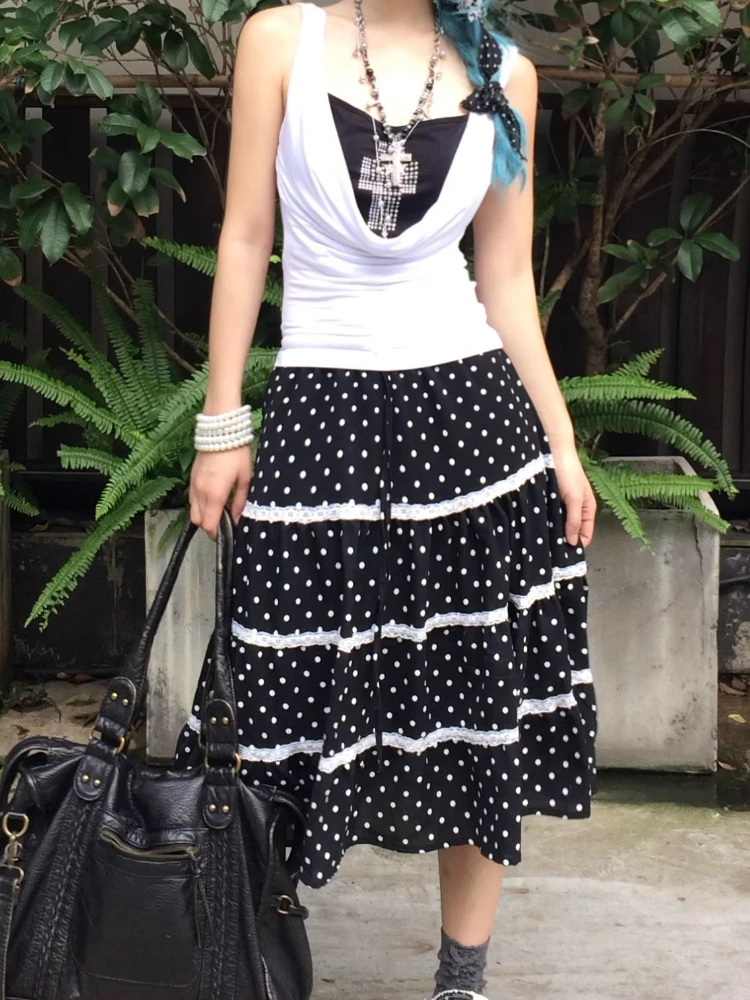 

Повседневная кружевная дизайнерская женская юбка в горошек, новая японская милая свободная мини-юбка, женская кавайная тонкая шикарная корейская популярная одежда