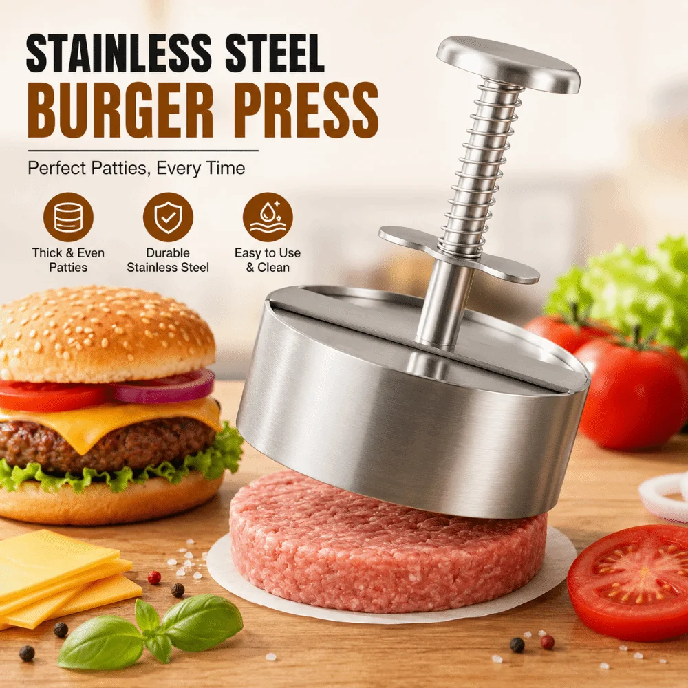 Durable Stainless Steel Burger Press Round 8/10/12 cm Hamburger Patty Maker Non Stick Kitchen Tool Meat Patty Press Home Cooking