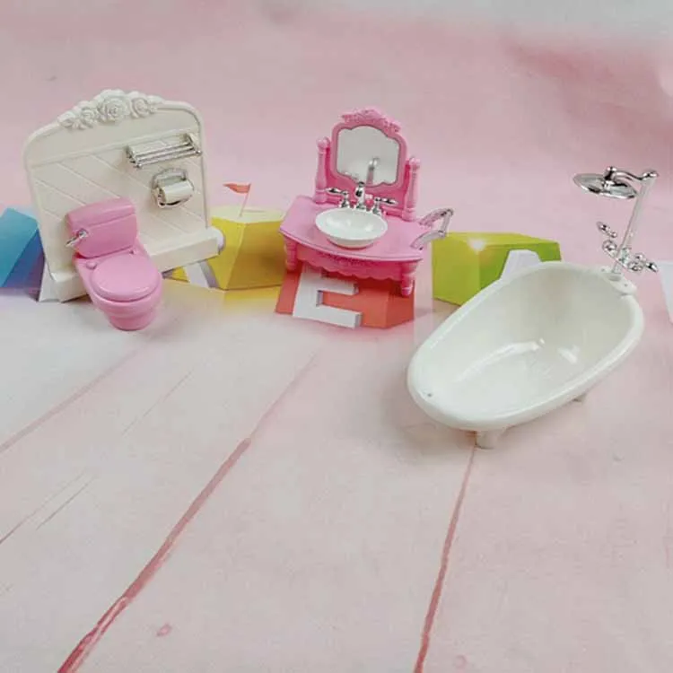 16cm Girls Princess Doll Bathroom Bath Toy Props Simulation Toilet Wash Basin Bathtub Set Doll Accessories Girls Play House Toys