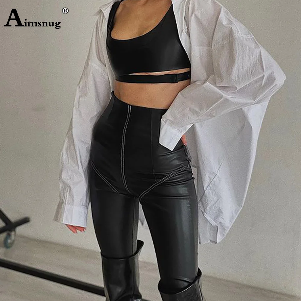 

Ladies High Cut Fashion PU Leather Pants 2025 American And European Sexy Zipper Fly Legging Women Slim Faux Leather Outfits New