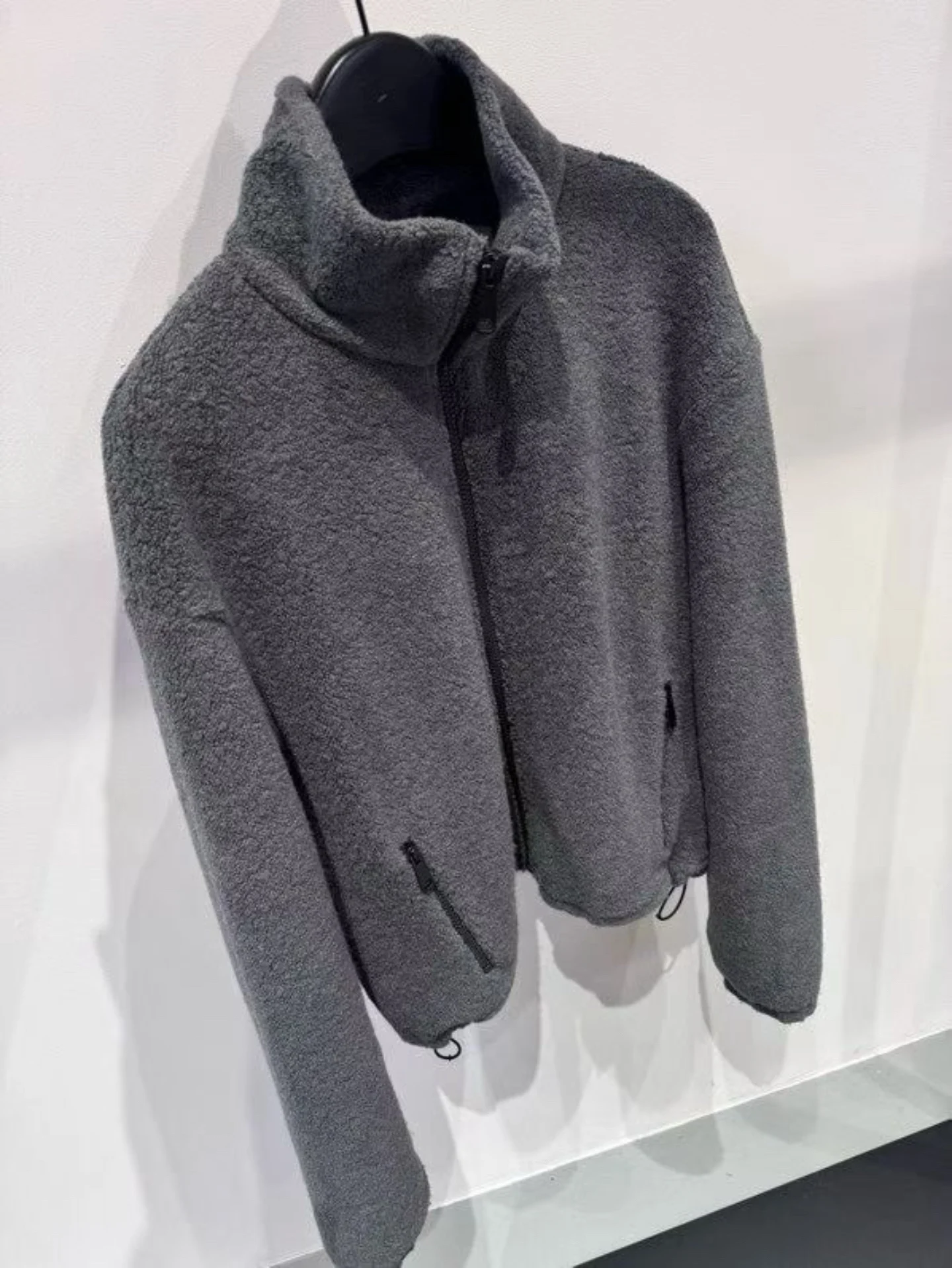 

aa ey Fce Zipper ort Jaet Brued Surface Versatile Faionable Women's Long Sve Cotton Blend Outerwear