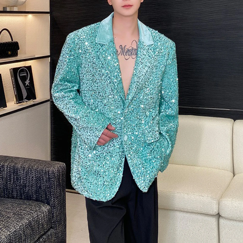 Mens Spring Sequined Ballroom Shiny Shoulder Padded Jacket Streetwear Fashion Nightclub Stage Performance Top Men'S Wear 2026new