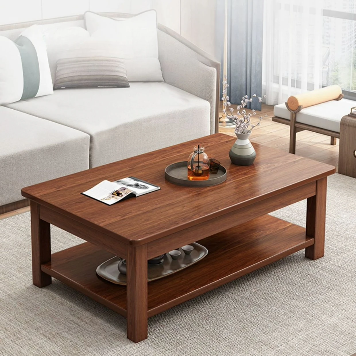 Coffee Table Living Room Home Use Small Apartment Multifunctional Durable Antique Chinese-Style Rectangular Wood Office Table