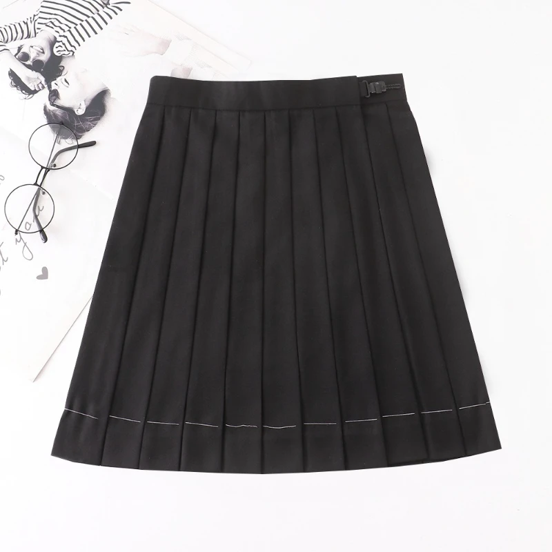Gonna a pieghe uniforme comoda alla moda Gonna tinta unita Uniforme scolastica per studenti Gonna lunga giapponese a vita alta invecchiata