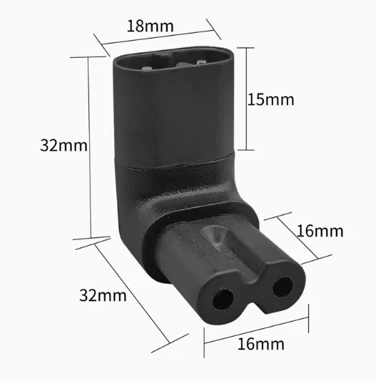 Figure 8 IEC 320 IEC320 iec C7 to C8 90 Degree Left & Right Angled AC Power 3 in 1 Adapter Male Female Extension connector