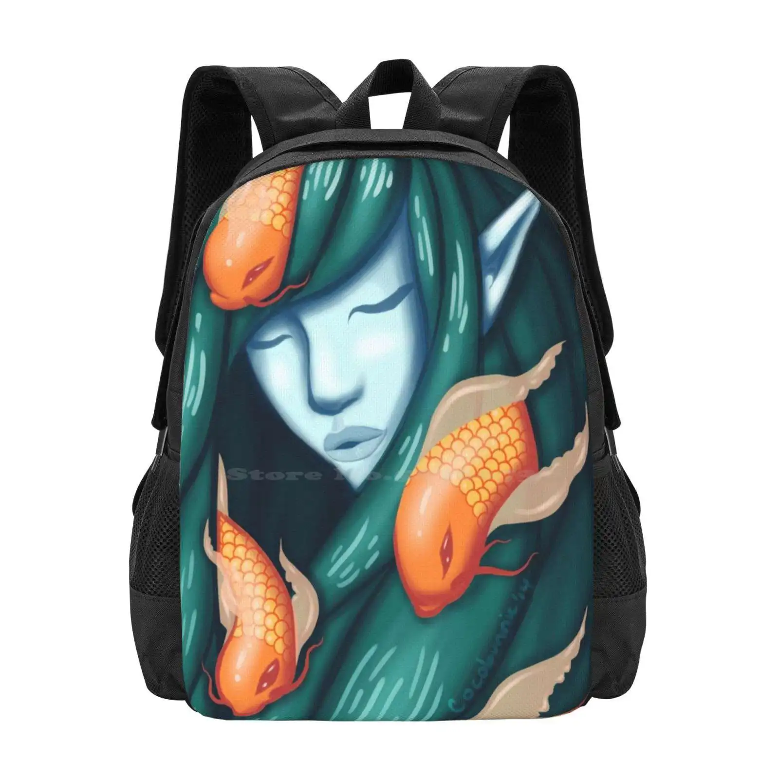 Sea Of Dreams mochila escolar, bolsas de moda, pez Koi verde Merperson azul océano mar bajo el agua natación naranja, gran oferta