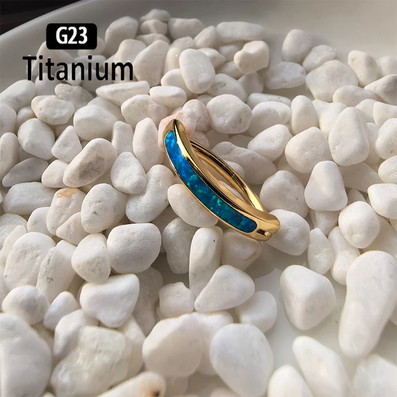 1 قطعة 14 جرام زرع الصف G23 التيتانيوم البطن خاتم على شكل زر الفرس ASTM F136 أوبال 05 السرة ثقب الجسم مجوهرات البطن الثقب