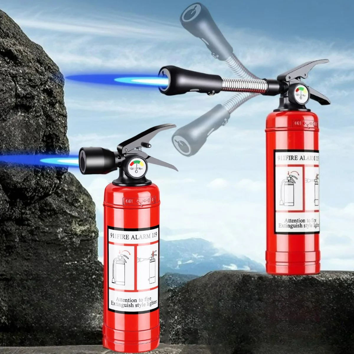 360 ° Steel Hose Strong Blue Flame Butane Gas Lighter Creative Funny Outdoor Bbq Kitchen Portable Cigar Lighting Smoking