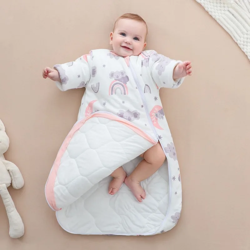 Baby zipper sleeping bag for 1-3 years old pure cotton autumn and winter baby cold kick padded sleeping bag for newborns