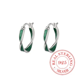 Korean Vintage 925 Sterling Silver Simple Green Mobius Hoop Earrings for Women S925 Wedding Party Jewelry Gift Aretes De Mujer