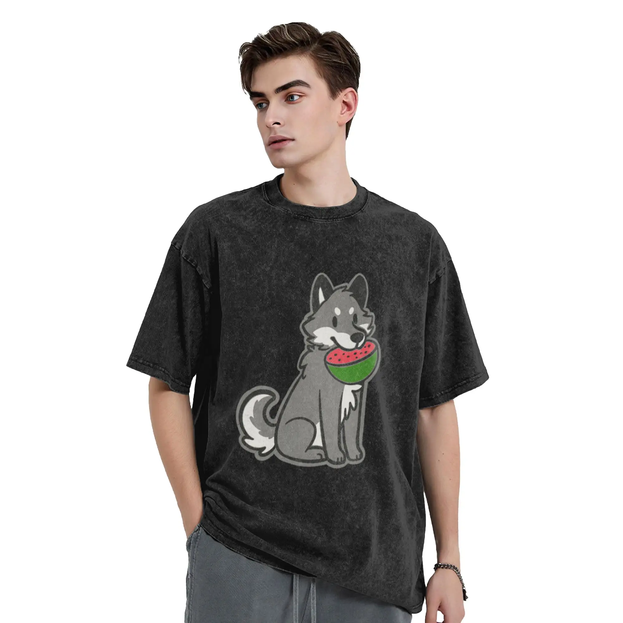 Wolf eating a watermelon  Classic Stylish A Vintage Oversized Cotton Unisex T-Shirts