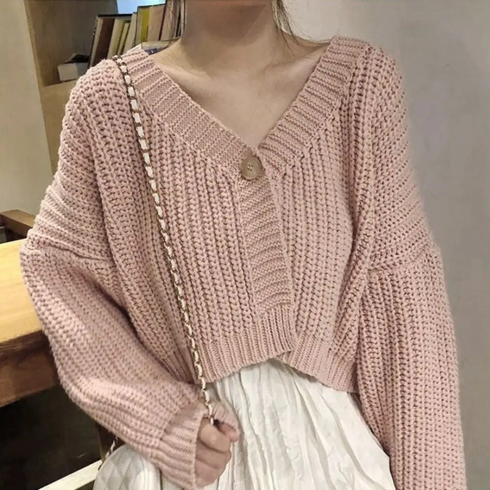 

Long Sleeve Grid Crochet Sweater Loose Preppy Style Cardigans Women Y2K Autumn Spring Ladies Tops Sweet Knitwear Streetwear