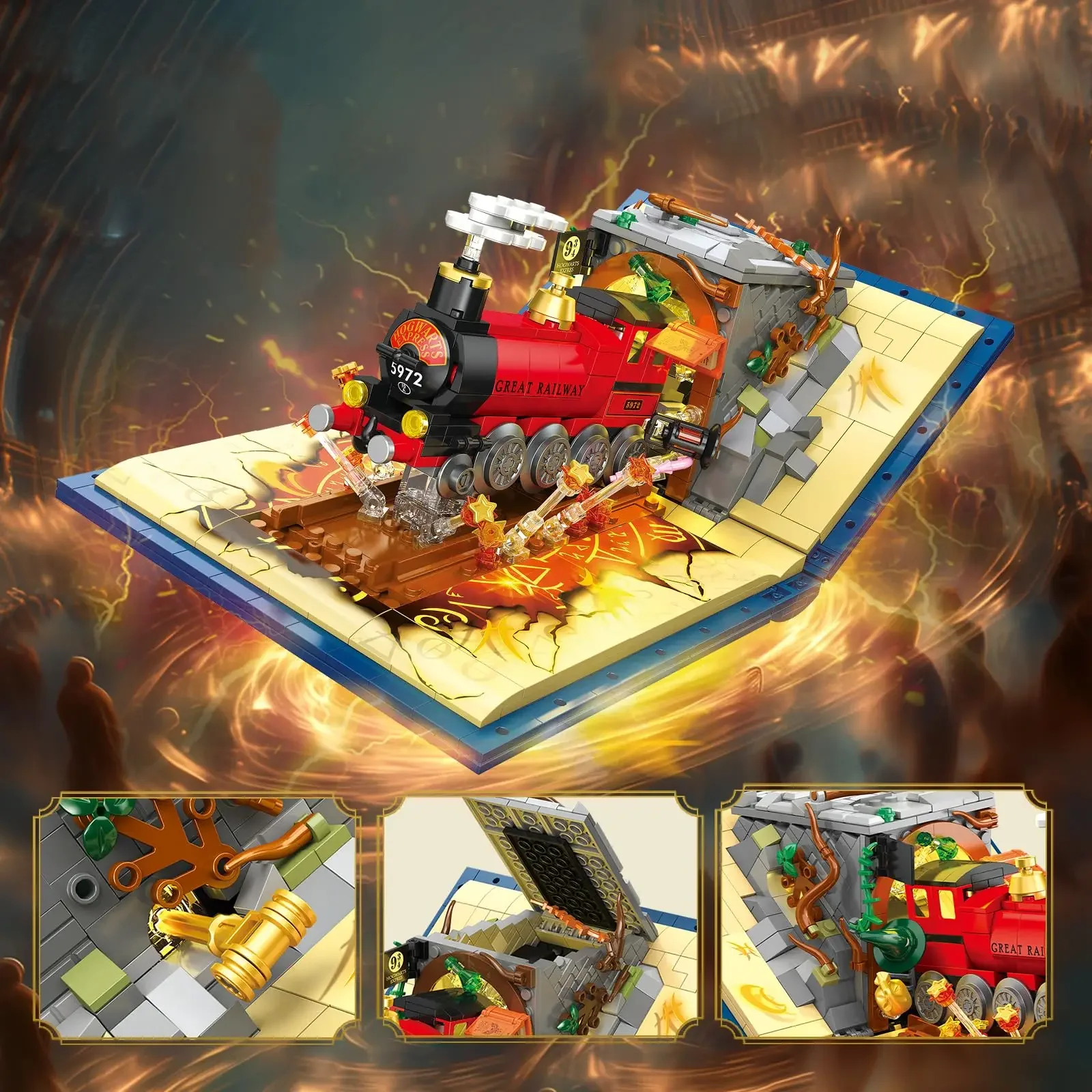 JJ9057-59 Stereoscopic Book Train Model Boy Assembly Small Particle Building Blocks Toy Gift Wholesale