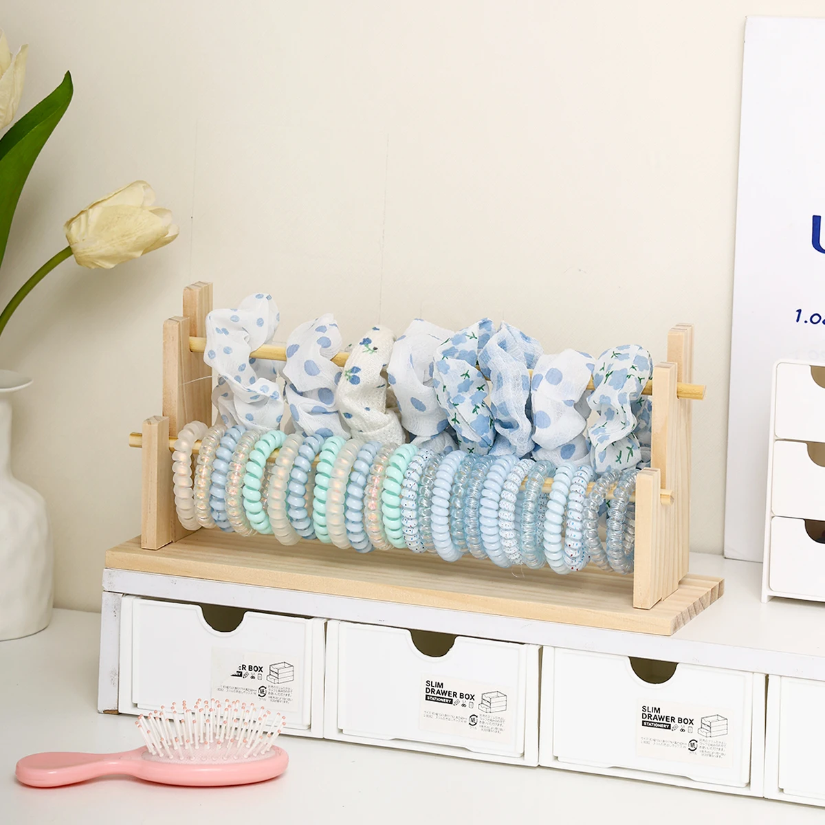 1 Stück Massivholz 2-lagig/3-lagig/4-lagig/5-lagig Haarschmuck Desktop-Schmuckständer Geeignet für Haarseil und Reifen-Organizer – Detail 1