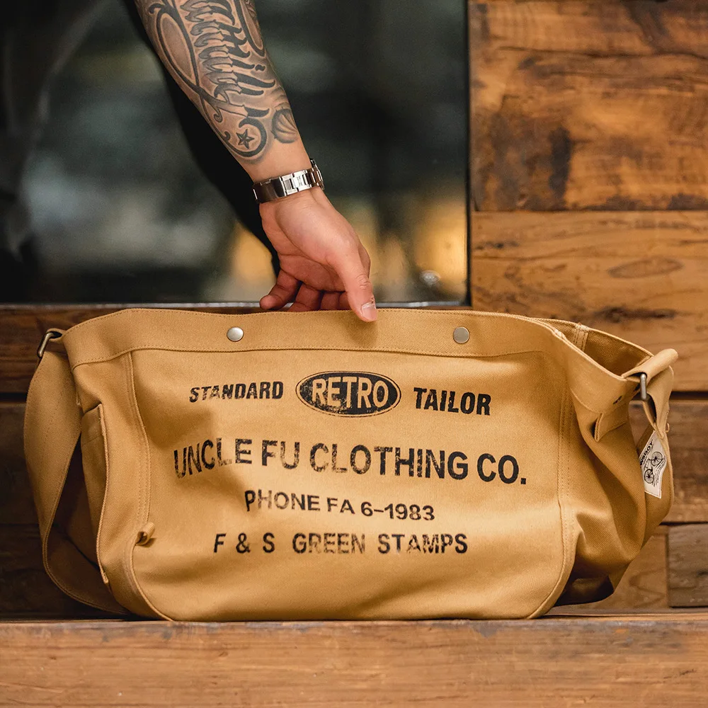 Maden للجنسين نمط خمر سعة كبيرة حقيبة قماش قنب رسالة مطبوعة حقيبة كمبيوتر كروسبودي رسول حقائب الكتف السفر