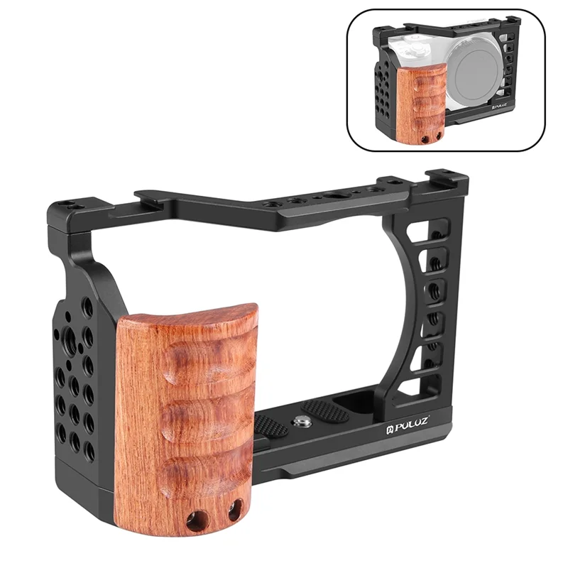 ABKI-PULUZ Wood Handle Camera Cage Wood Handle Stabilizer Rig Frame With Multiple 1/4 & 3/8 Inch Screw Holes