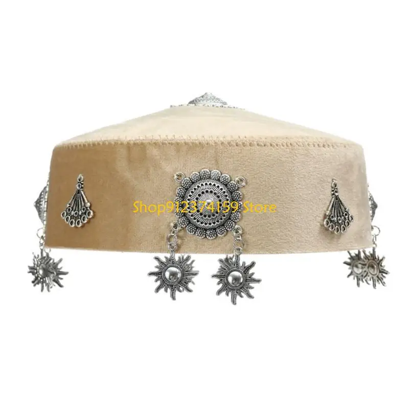 G5AE Sombrero traje popular kazajo Diseño étnico tradicional Tejido poliéster duradero para eventos culturales y uso