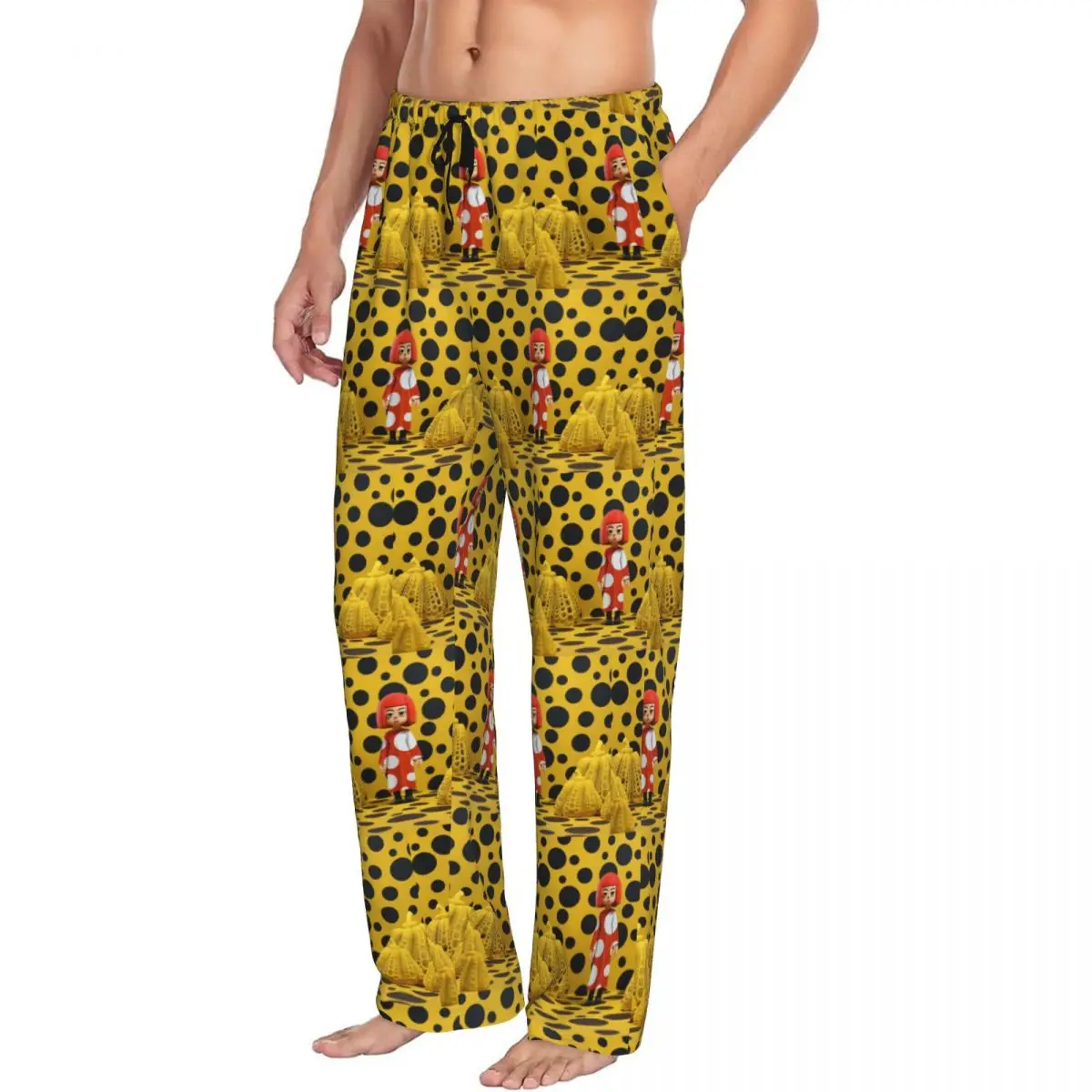 Custom Yayoi Kusama Polka Pajama Pants Men Pumpkin Sleepwear Lounge Sleep Bottoms Stretch with Pockets