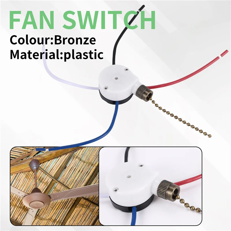AC52-Ceiling Fan Lights Switch Zingear ZE-208S E89885 3 Speed 4 Wire Fan Switch Pull Chain ,Fan Lights Switch