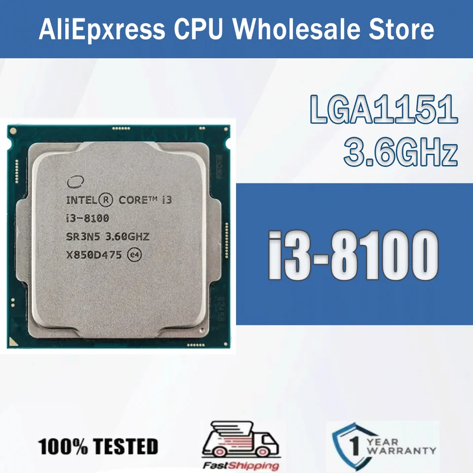 Core Intel CPU Processor 3.6GHz SR3N5 i3 i3-8100 Gen 8th Quad-Core