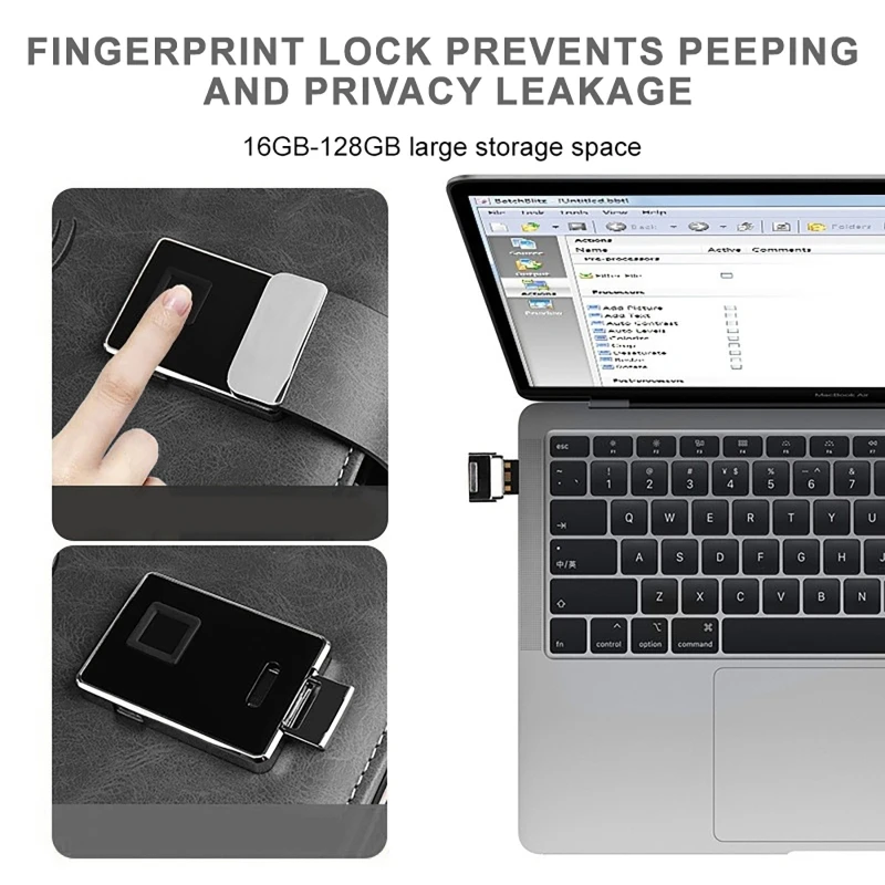 قفل بصمة الإصبع للكمبيوتر المحمول مع محرك فلاش 10000 مللي أمبير + 16 جيجابايت + كابل شحن لاسلكي 3 في 1 + فيديو 4.3 بوصة + وظيفة الآلة الحاسبة