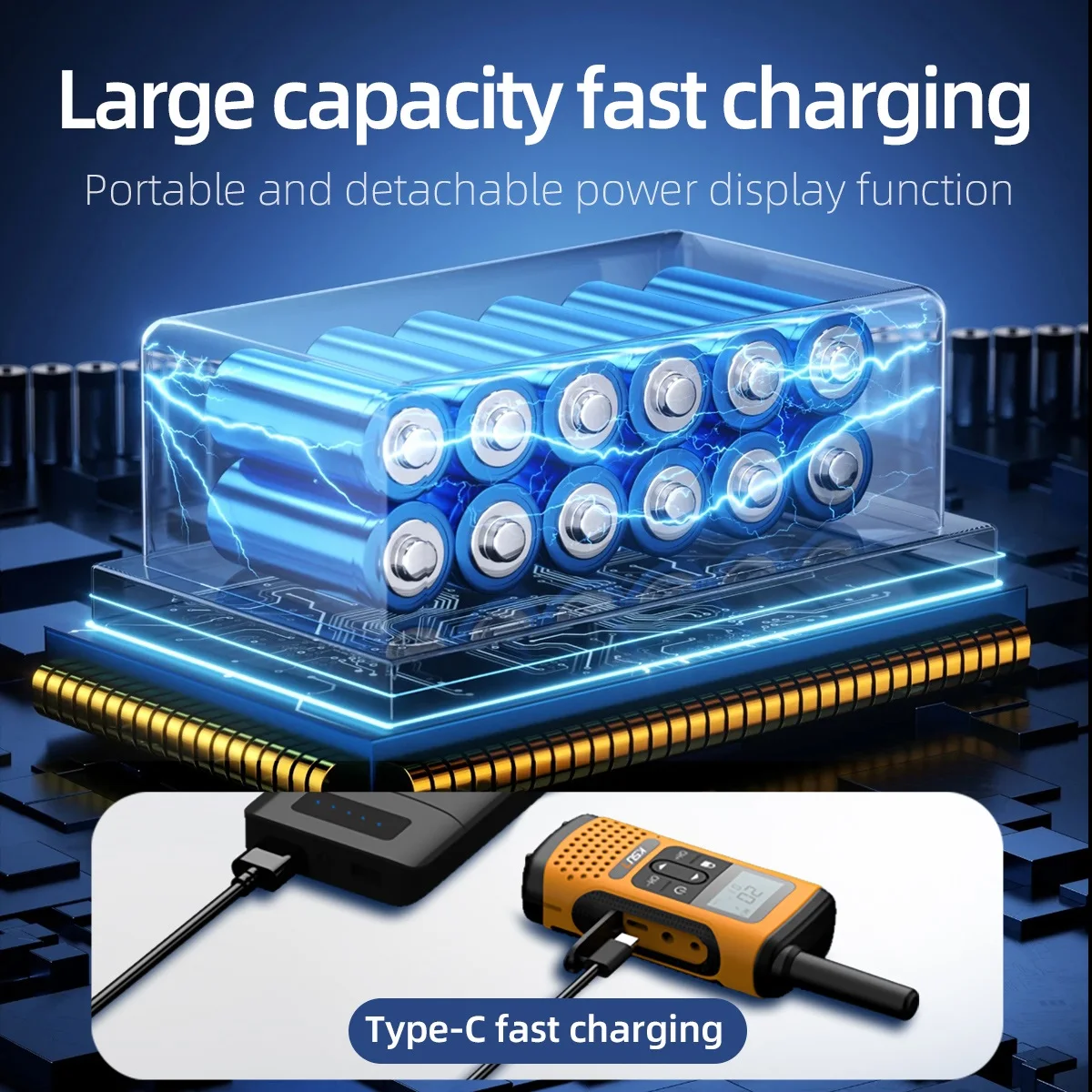 2Pcs Walkie Talkie with Ring Prompt Voice Control Monitoring Alarms LED Display Screen Weather Forecast Type-C Fast Charging