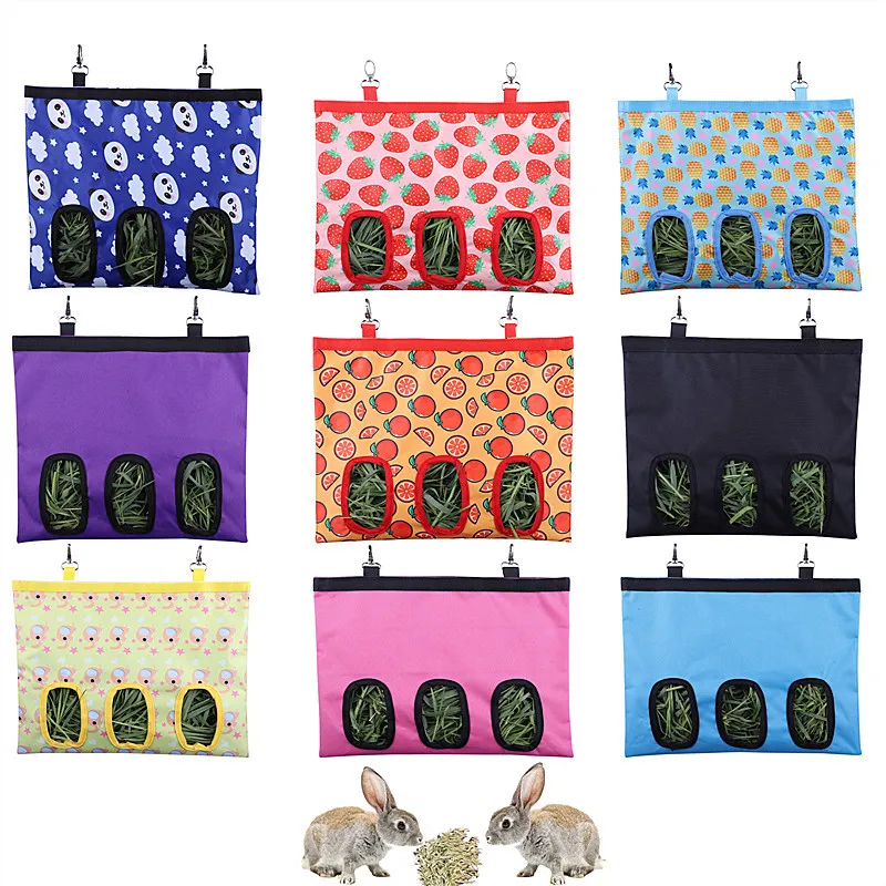 Hay Bag Hanging Pouch Feeder Holder Feeding Dispenser Container for Rabbit Guinea Pig Small Animals Pet Bunny Cage Accessories