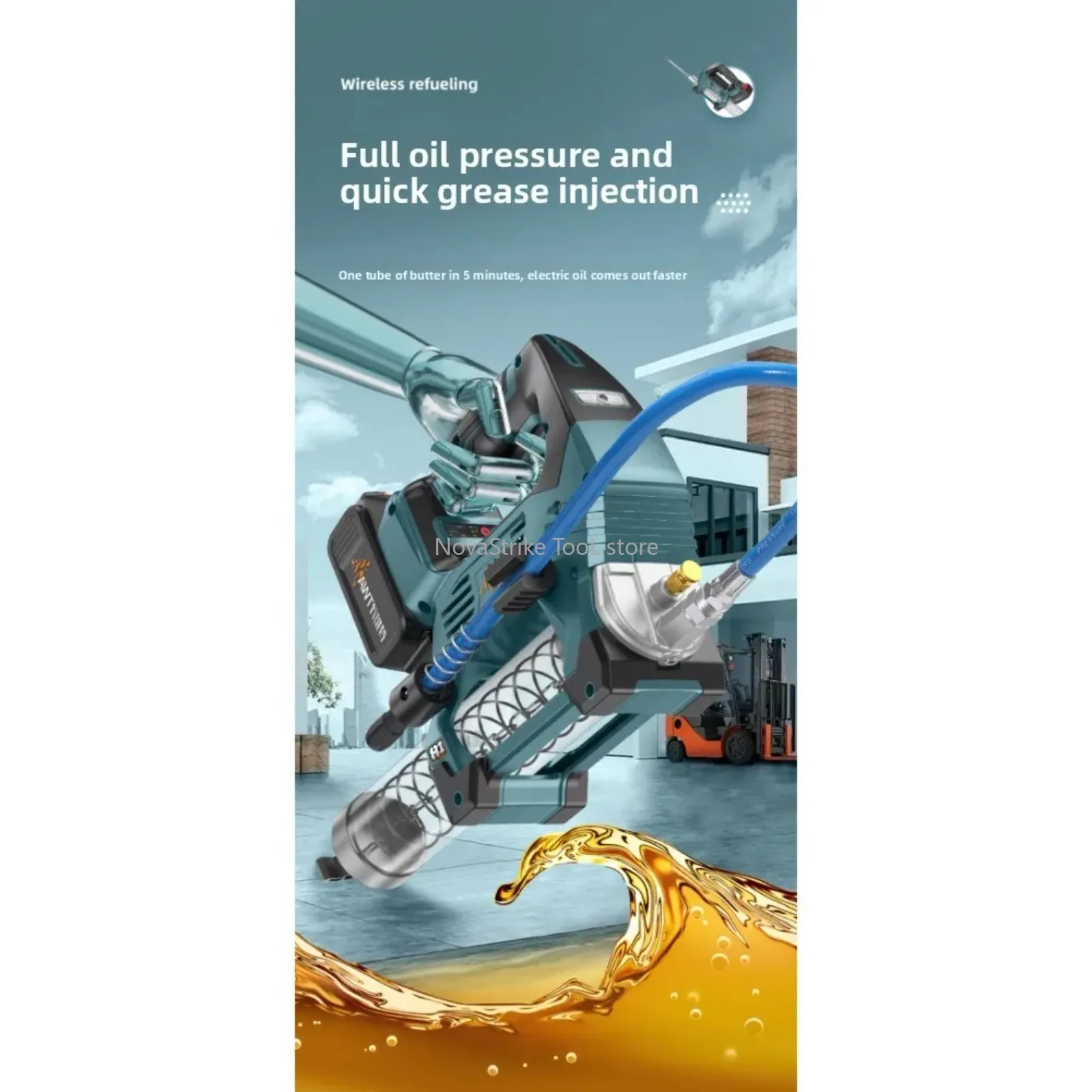 Brushless 600CC Electric Grease Gun High-Pressure Auto/Manual Grease Injection for Excavator Construction For Makita 18V battery
