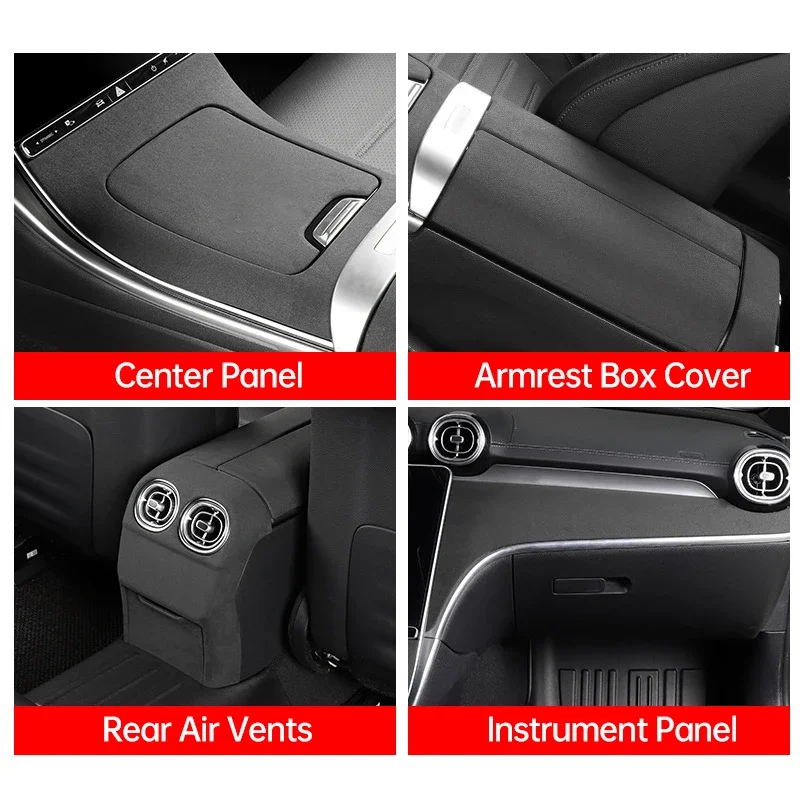 الكانتارا مسند ذراع السيارة والعتاد عصا غطاء اللوحة المركزية لمرسيدس بنز C-Class C200L C260L C300L الجزء الداخلي