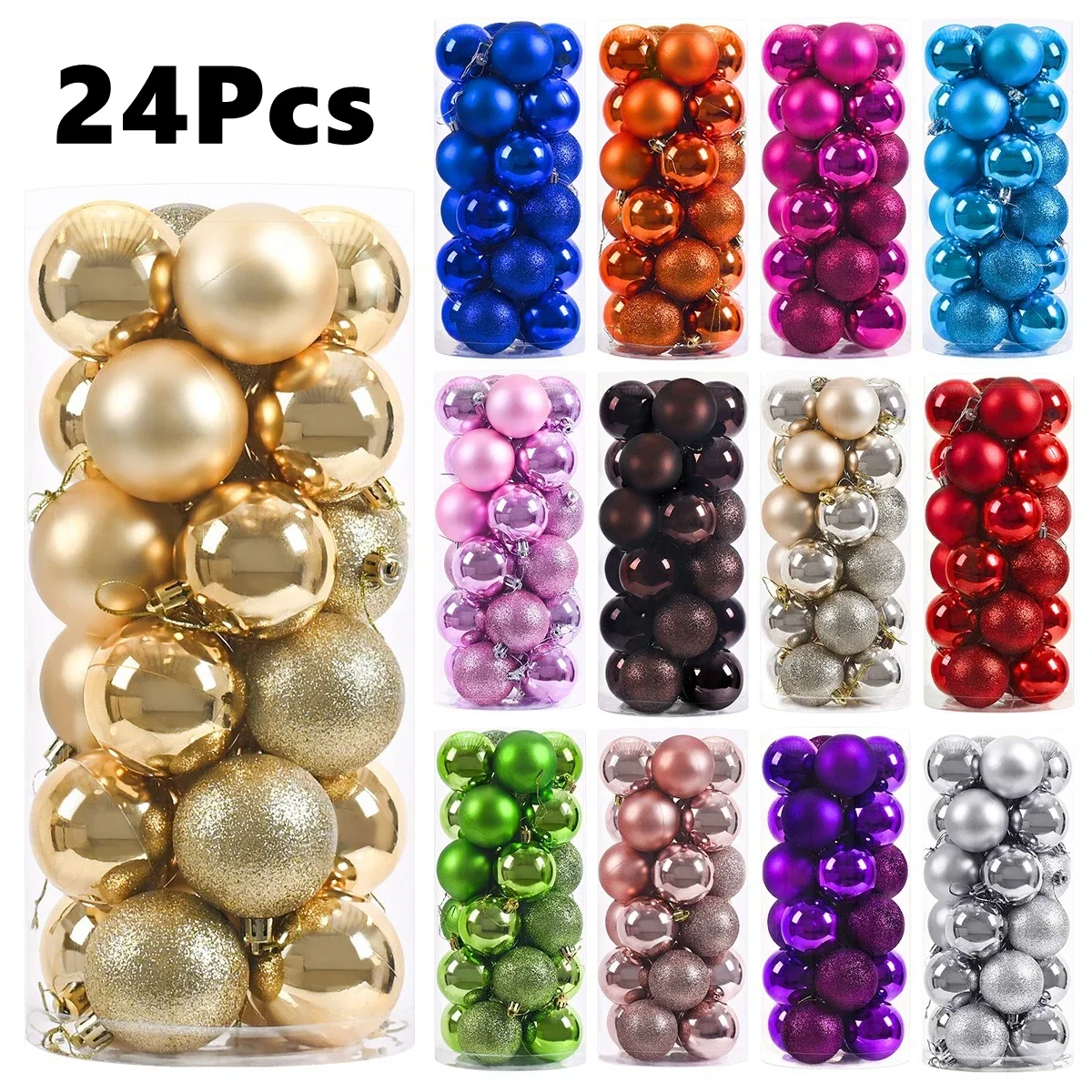 Hot 24Pcs 3/4/6cm Weihnachten Baum Kugeln Mehrfarbige Weihnachten Ball Dekorationen Glitter Weihnachten Baubles ornament Ball Party Wohnkultur – Detail 1