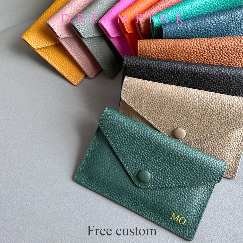 Luxury Genuine Leather Card Holder Fashion Mini Short Envelope Women Wallet Korean Japan Money Bag Credit Card Case Lady Purse