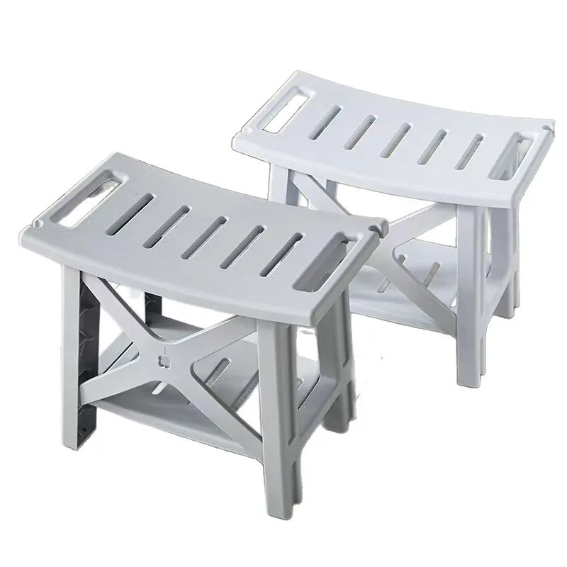 Bathroom Shower Chair Plastic Slatted Bath Seat with Storage Rack Non Slip Shower Bench
