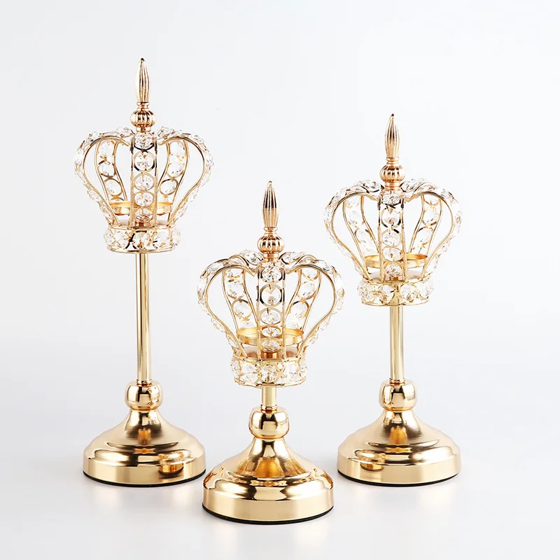 2026 hot European style crown crystal candlestick wedding props home metal ornaments romantic candlelight dinner atmosphere layo