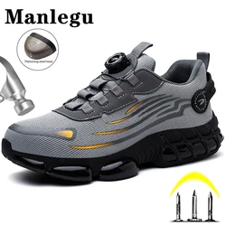 Rotating Button Work Safety Shoes Men Steel Toe Work Shoes Air Cushion Proctective Safety Boots Anti-Puncture Safety Footwear