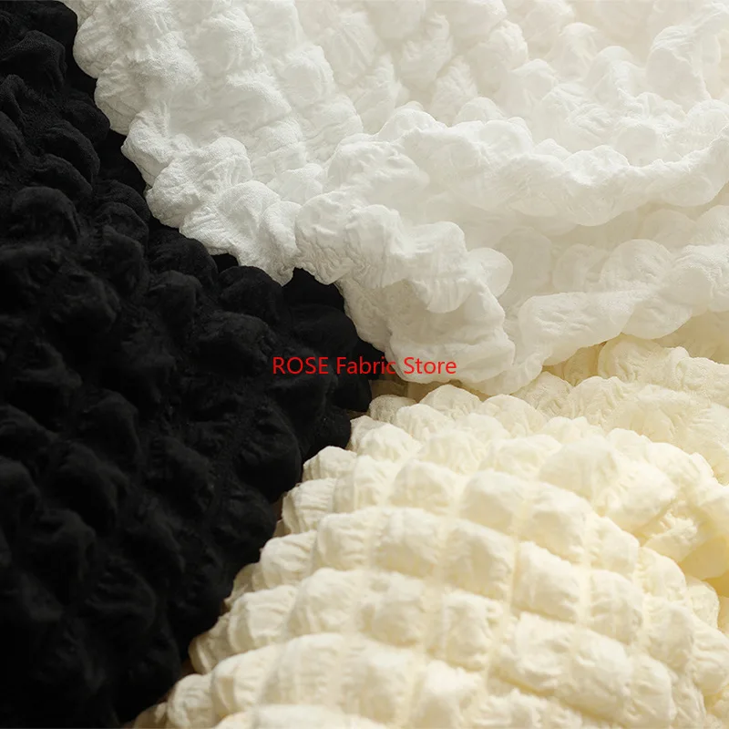 1 meter Embossed Bubble Elastic Jacquard Fabric   3D Embossed Fabric Black White Apricot