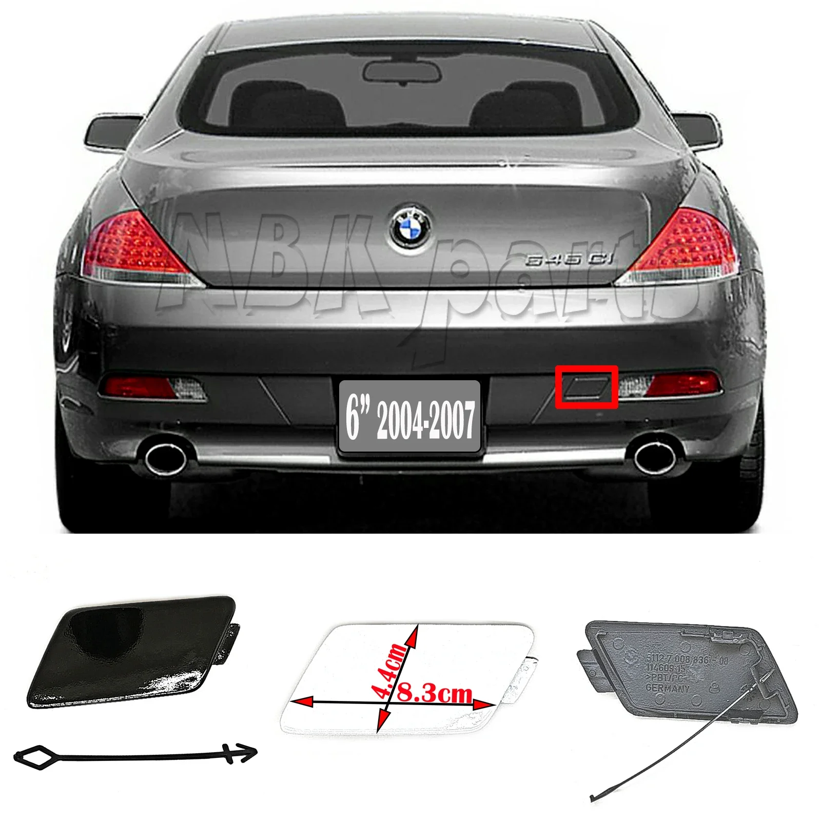 Fit 2004-2010 BMW 6 series Rear Tow Cover E43 E44 630i 635d 645Ci 650i Bumper Hook Eye Towing Cap 51127117899 51127008836