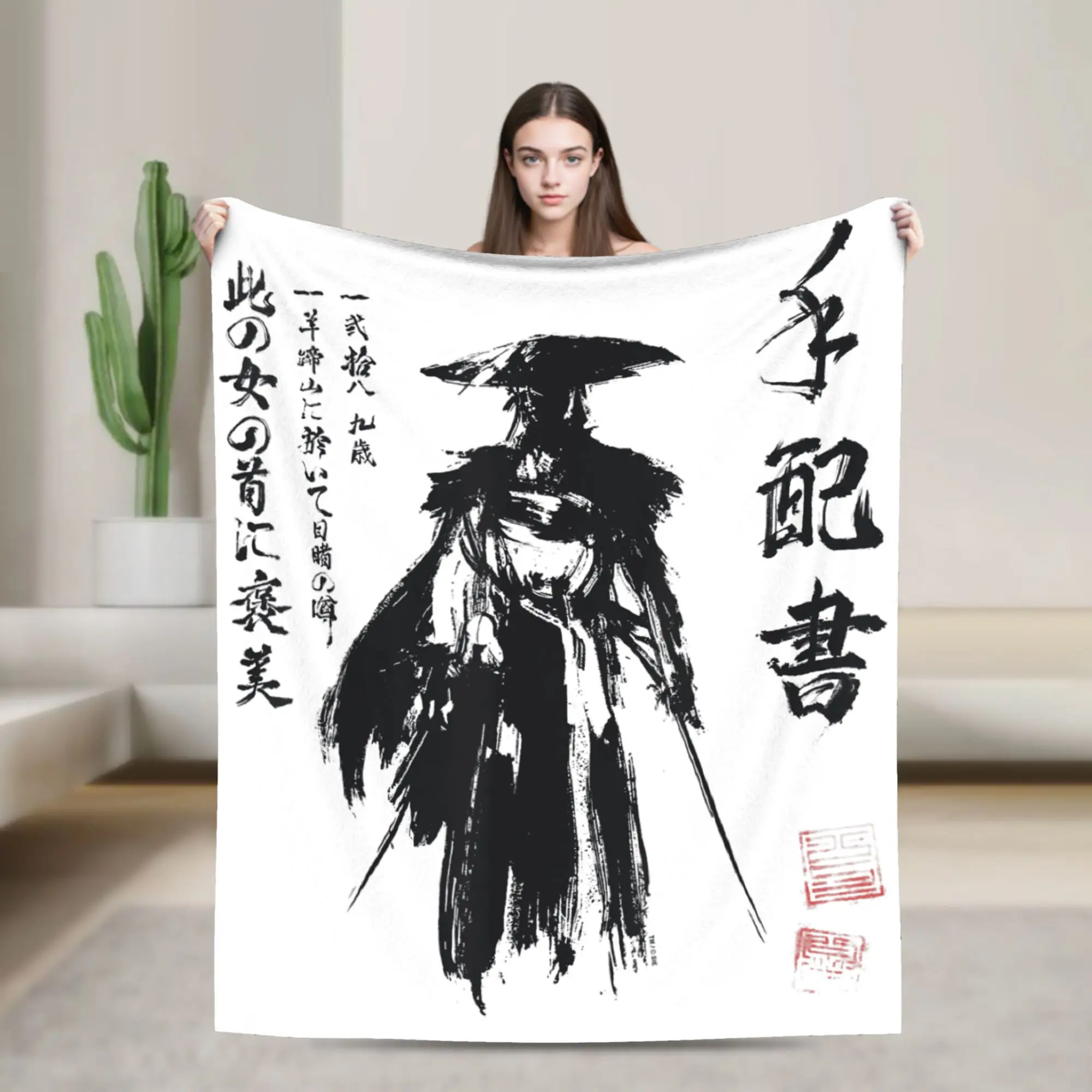 Ghost of Yotei Atsu Sketch Distressed Wanted Poster Blanket Super Soft  Throw Blanket Spring Children Living Room Bedspread