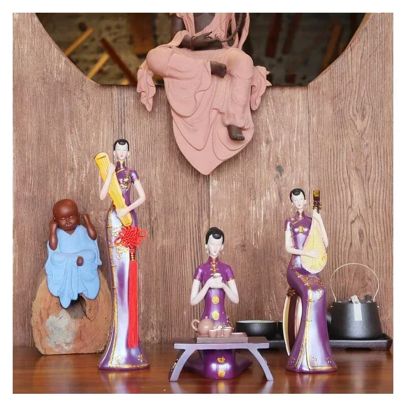 

Chinese Retro Ladies Ornaments Resin Maid Zen Statues Characters Home Furnishing Office Table Figurines Accessories Decoration