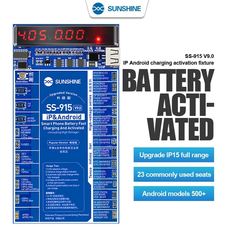 SUNSHINE SS-915 V9.0 IP Android Battery Activation Charging Board for 6G-15ProMax Huawei VOVI Activated Fast Charging Tool