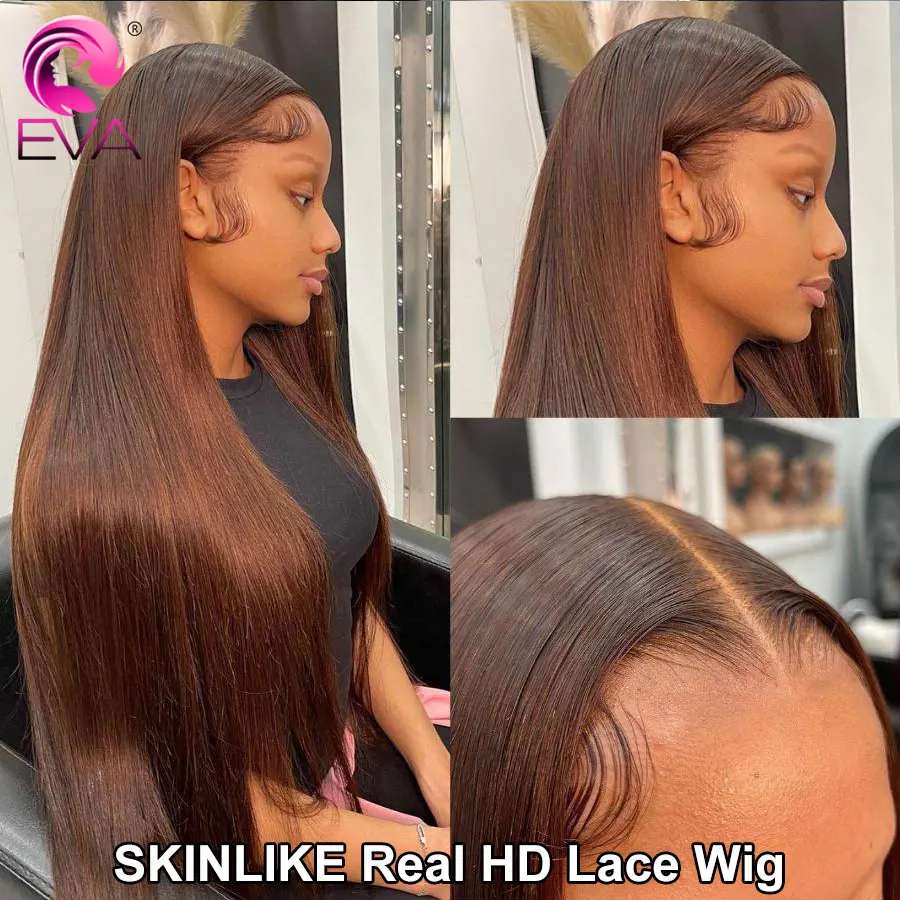 

Silky Straight #4 Dark Brown Color 13X6 HD Lace Frontal Wigs Ultra Thin HD Lace Glueless Human Hair 5x5/6x6 HD Lace Closure Wigs