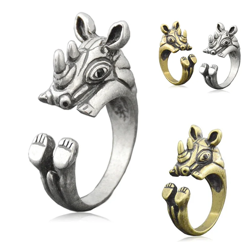 5 Styles Funny Rabbit & Bunny & Hippo & Rhino & Flamingo Metal Warp Rings For Women Adjustable Animal Couple Ring Girls Jewelry