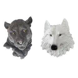 3D Animal Head Statue Wall Mounted Hanging Nordic Wild Animal Figurines for TV Cabinet Living Room Farmhouse Centerpiece Decor