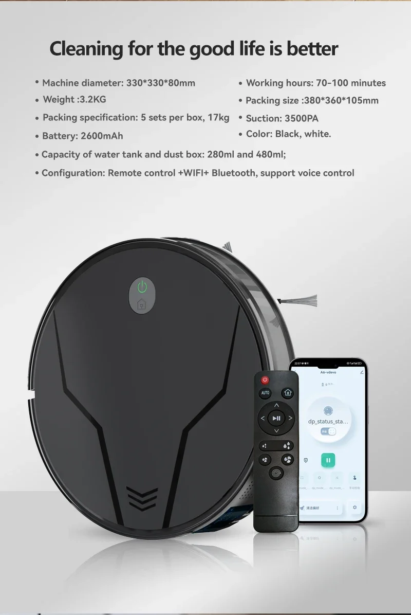 New Product  For Home & Office Floor Cleaning Dry And Wet 3500PA Strong Suction Pet Hair Tuya APP Robot Vacuum Cleaner