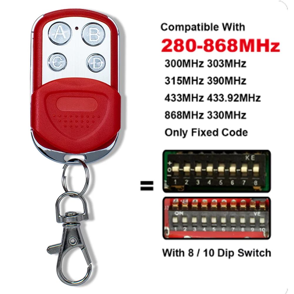 Clone 300MHz 303MHz 315MHz 330MHz 390MHz 433MHz 868MHz With 8 / 10 Dip Switch Fixed Code Garage Door Remote Control Duplicator