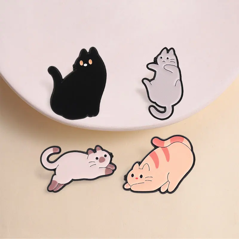 Cute Playful Cat Pose Enamel Pins Cartoon Running & Lying Cat Black Cat Brooches Fashion Lapel Badge Jewelry Gift for Cat Lovers